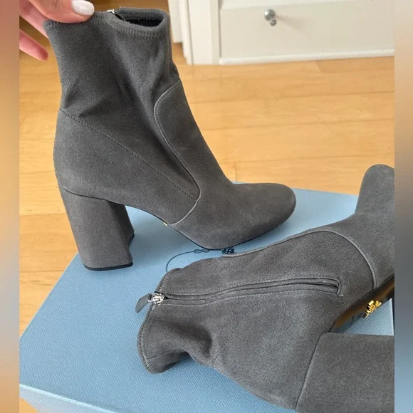 LIKE NEW Prada Suede Ankle Heeled Boots, Size 39